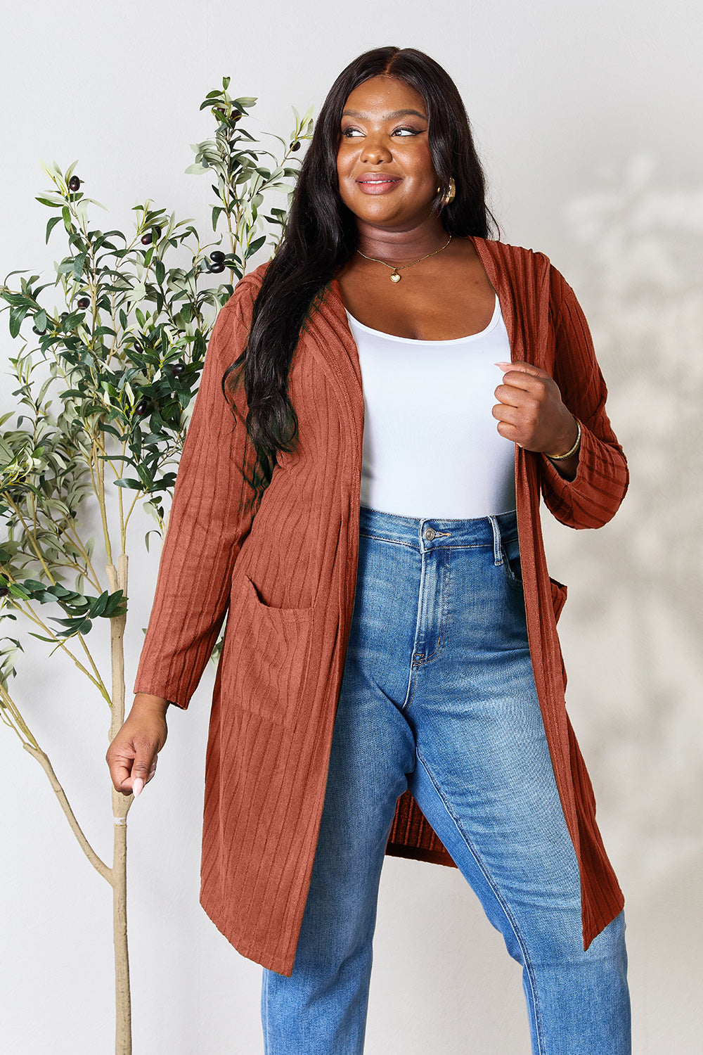 Basic Bae Full Size Hooded Sweater Cardigan Basic Bae Full Size Hooded Sweater Cardigan - TopFashionHQ