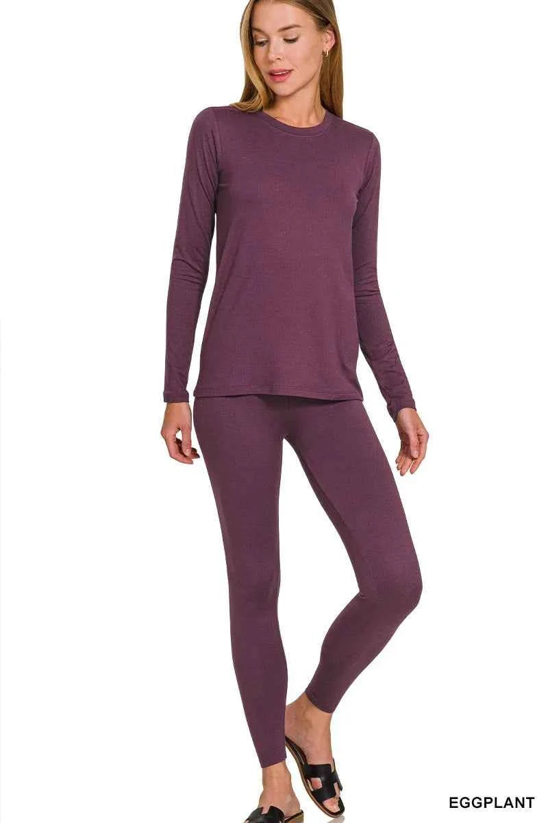 Zenana Microfiber Round Neck Top and Leggings Set Zenana Microfiber Round Neck Top and Leggings Set