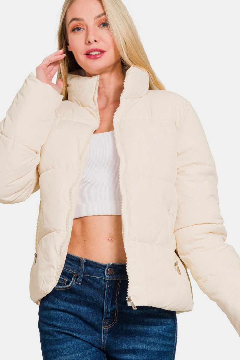 Zenana Zip Up Turtleneck Puffer Jacket with Pockets Zenana Zip Up Turtleneck Puffer Jacket with Pockets