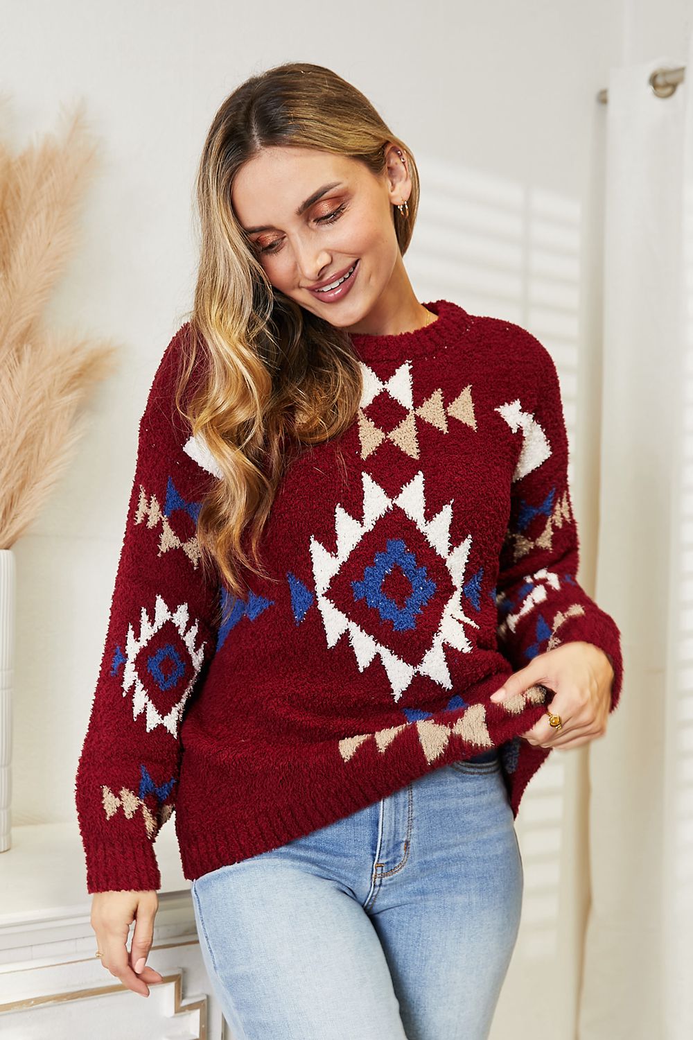 HEYSON Full Size Aztec Soft Fuzzy Sweater HEYSON Full Size Aztec Soft Fuzzy Sweater - TopFashionHQ