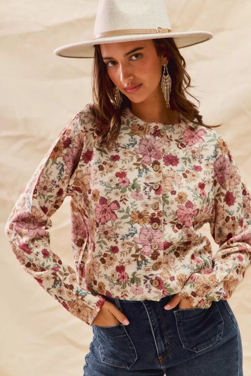 SO ME Floral Print Button Front Sweater Cardigan 79579c17817e4f7398aa2e07b4aa29c3-Max-Origin