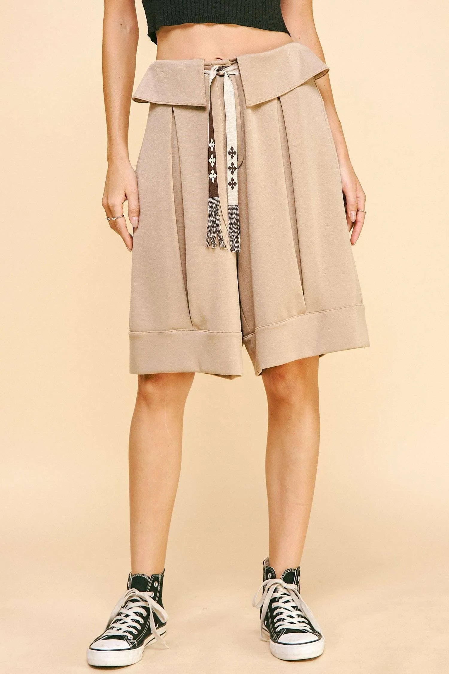 Davi & Dani Fold Over Waist Band Strap Detail Short 7963b307c19148b282c904152d055b61-Max-Origin