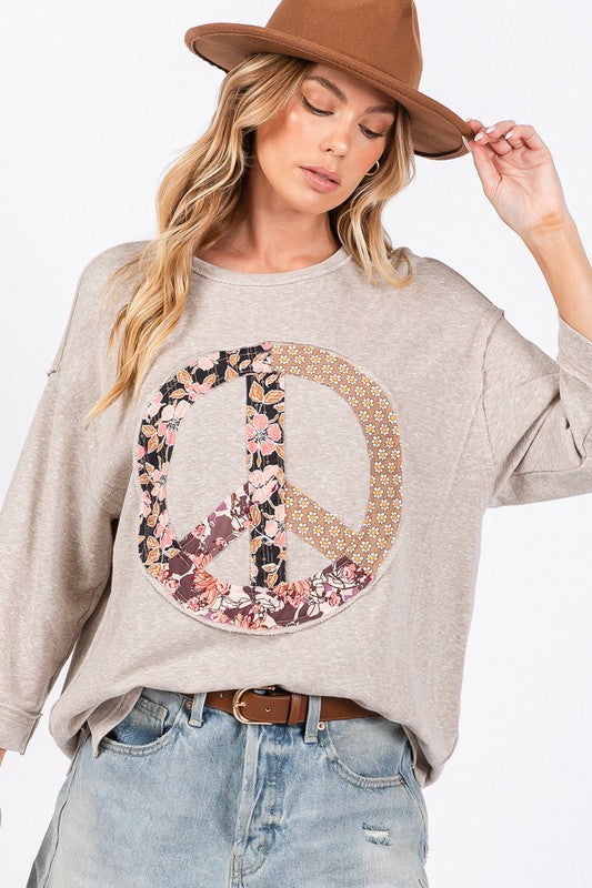 SAGE + FIG Floral Peace Patch Round Neck Top SAGE + FIG Floral Peace Patch Round Neck Top - TopFashionHQ