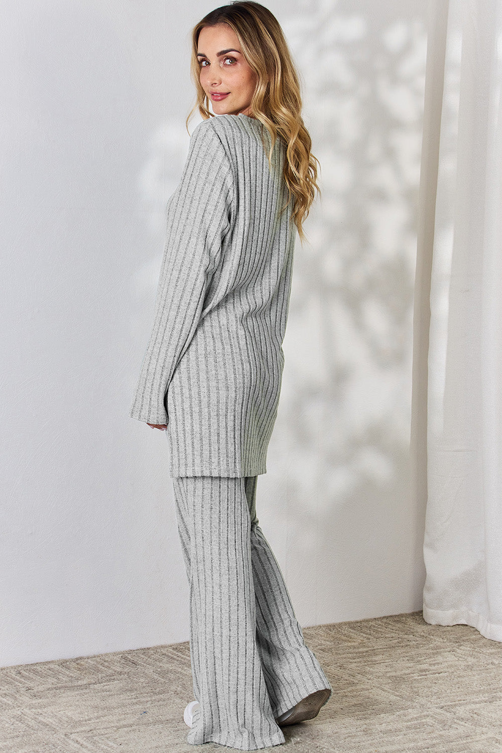 Basic Bae Full Size Ribbed High-Low Top and Wide Leg Pants Set Basic Bae Full Size Ribbed High-Low Top and Wide Leg Pants Set - TopFashionHQ