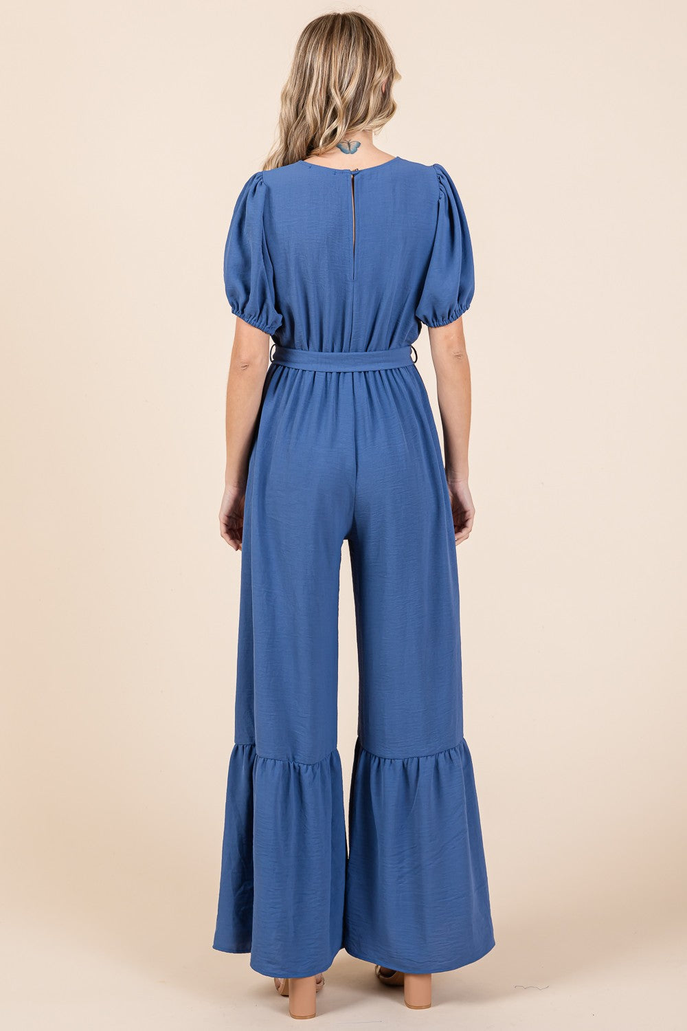 GeeGee Full Size V-Neck Belted Wide Leg Jumpsuit GeeGee Full Size V-Neck Belted Wide Leg Jumpsuit - TopFashionHQ
