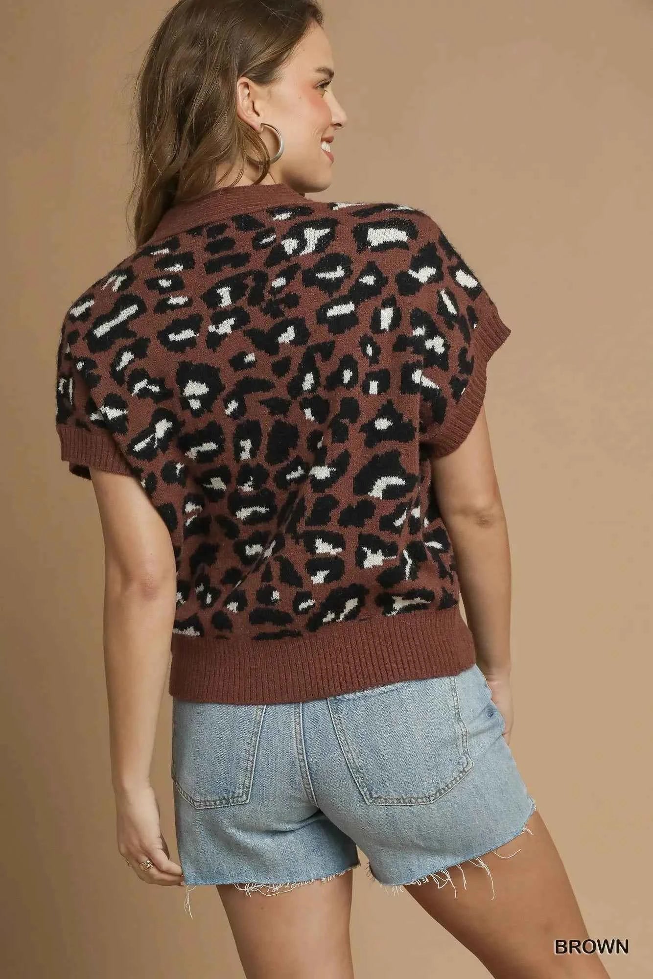 Umgee Leopard Button Down Short Sleeve Cardigan Umgee Leopard Button Down Short Sleeve Cardigan