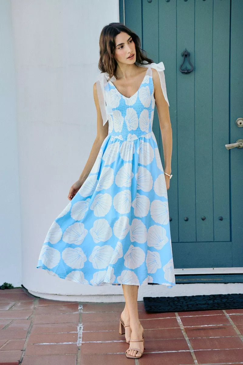 SO ME Shell Smocked Bodice Shoulder Tie Lined Midi Dress 7a46903e-1a1a-4bf1-be03-7154b73a532a-Max-Origin