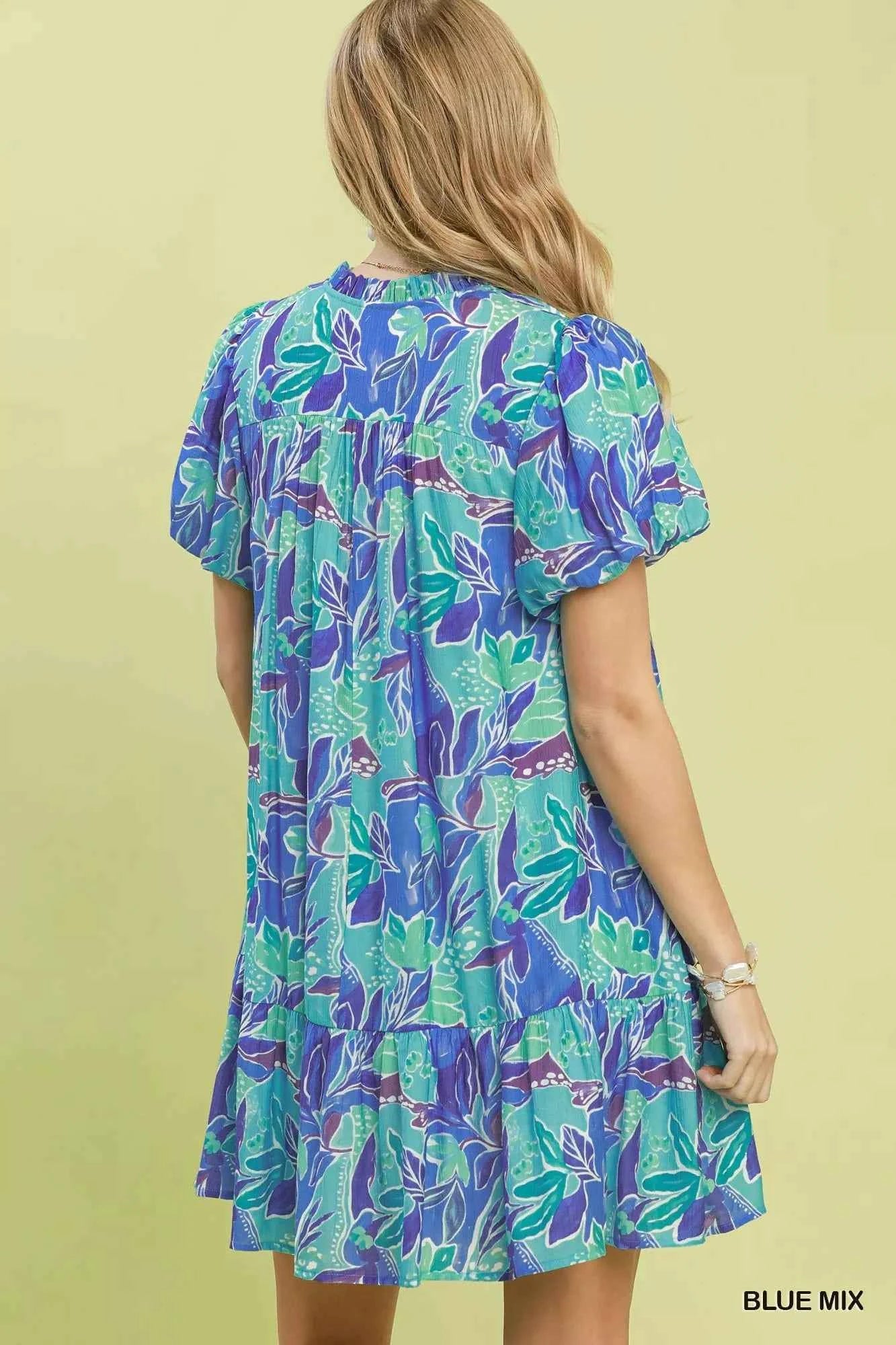 Umgee Tropical Floral Puff Sleeve Tiered Mini Dress Umgee Tropical Floral Puff Sleeve Tiered Mini Dress