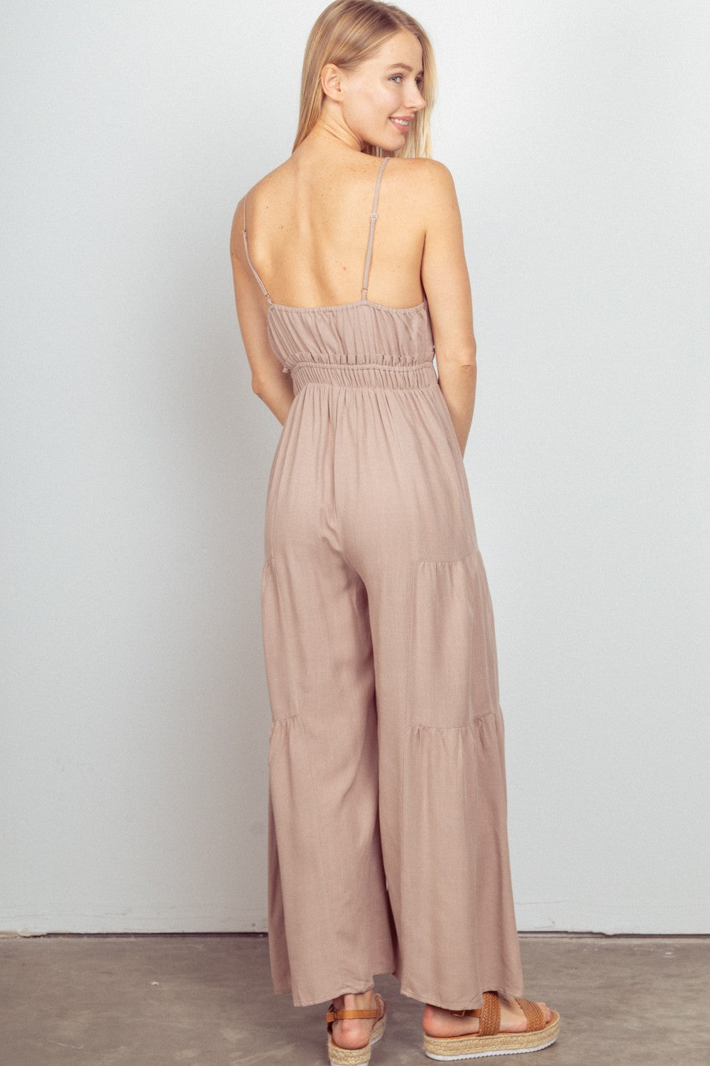 VERY J Sleeveless Ruched Wide Leg Jumpsuit VERY J Sleeveless Ruched Wide Leg Jumpsuit - TopFashionHQ