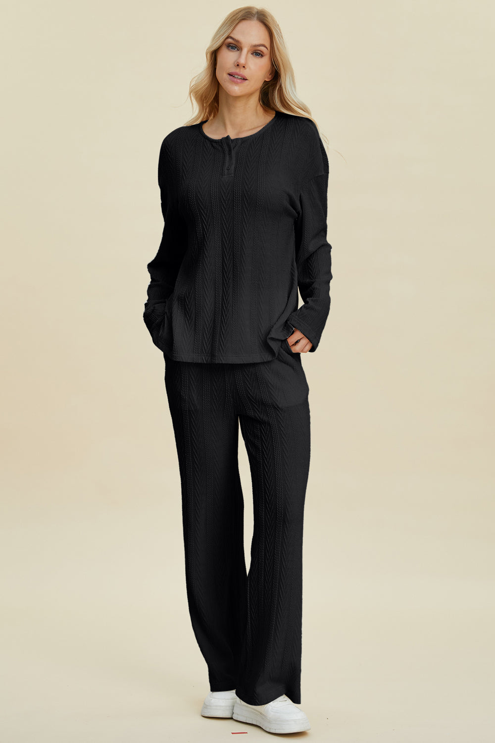 Double Take Full Size Cable-Knit Long Sleeve Top and Pants Set Double Take Full Size Cable-Knit Long Sleeve Top and Pants Set