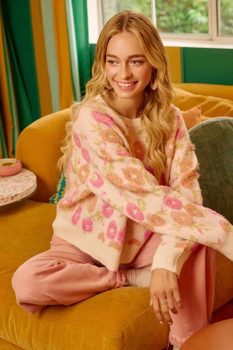 BiBi Towel Texture Floral Pattern Sweater BiBi Towel Texture Floral Pattern Sweater