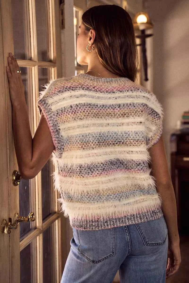 SO ME Soft Fuzzy Multi Color Stripe Cozy Sweater Top SO ME Soft Fuzzy Multi Color Stripe Cozy Sweater Top