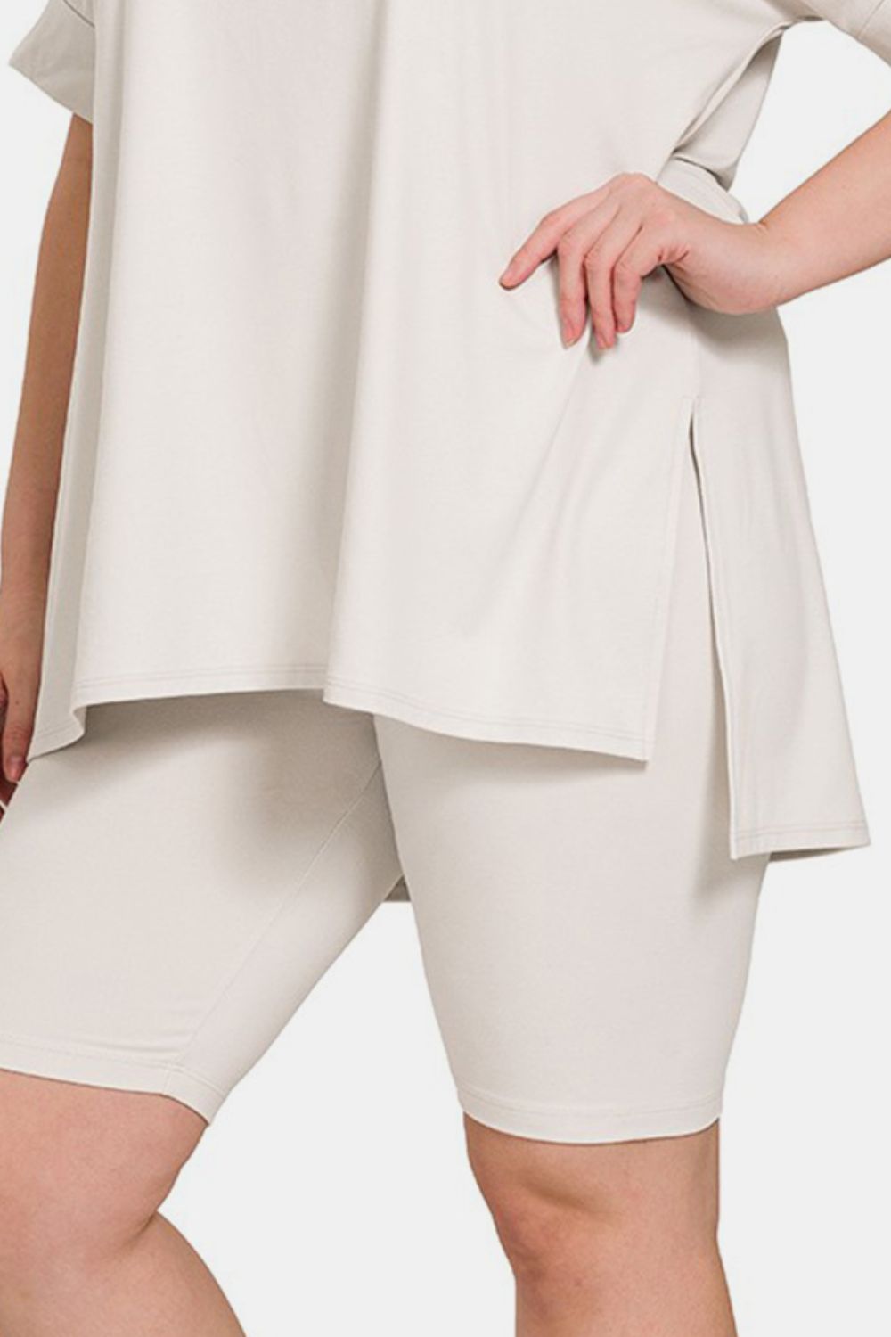 Zenana Full Size V-Neck Short Sleeve Slit T-Shirt and Shorts Set Zenana Full Size V-Neck Short Sleeve Slit T-Shirt and Shorts Set - TopFashionHQ