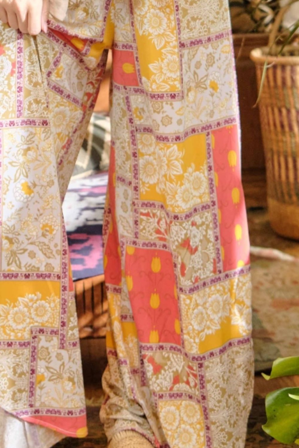 And The Why Printed Smocking Waist Side Slit Wide Leg Pants And The Why Printed Smocking Waist Side Slit Wide Leg Pants - TopFashionHQ