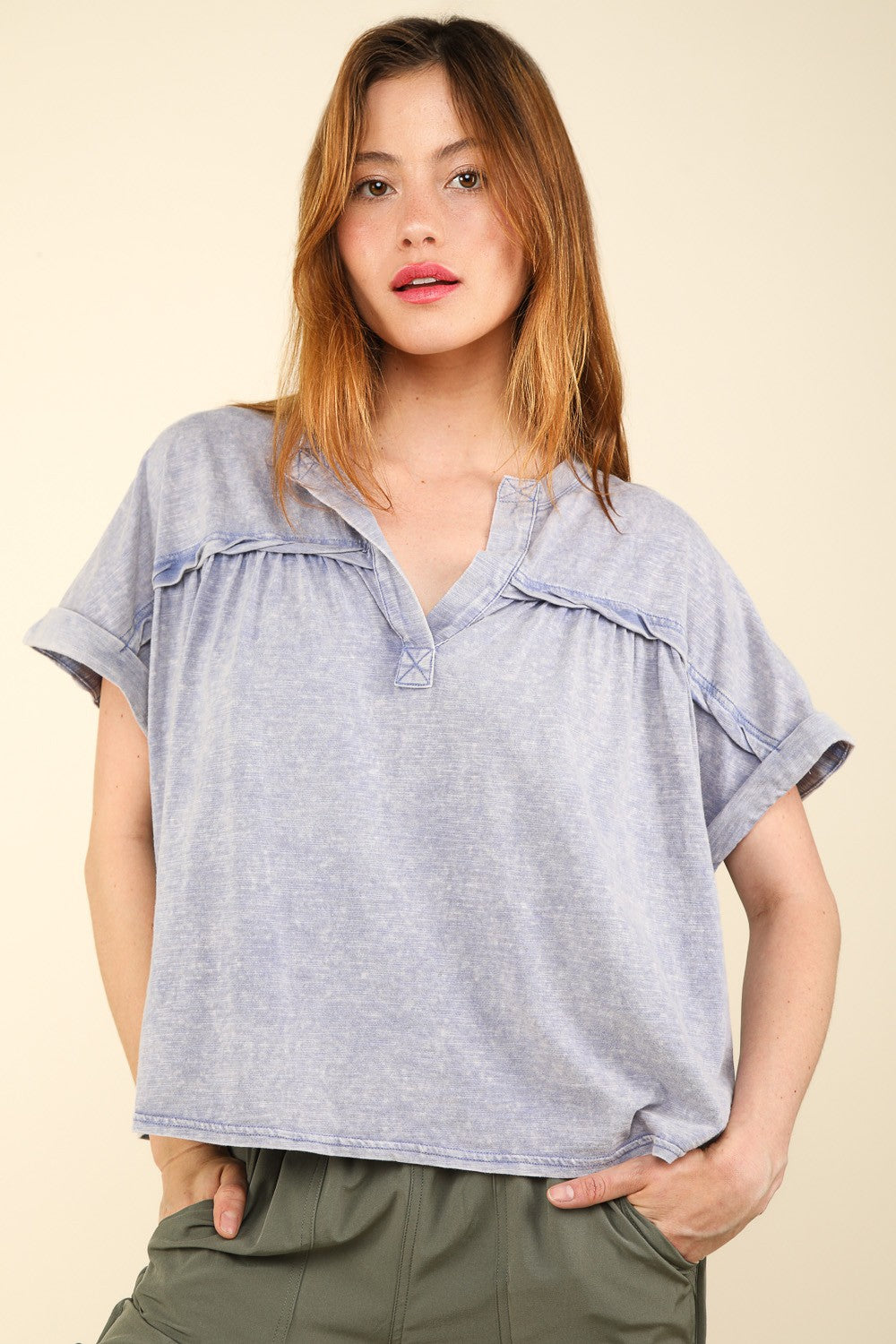 VERY J Nochted Short Sleeve Washed T-Shirt VERY J Nochted Short Sleeve Washed T-Shirt - TopFashionHQ