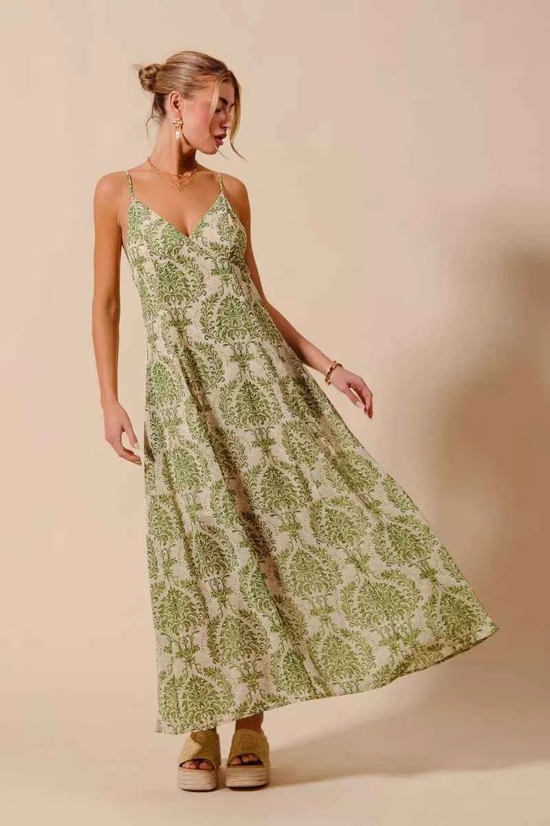 SO ME Damask Floral Summer Maxi Flowy Dress With Open Back SO ME Damask Floral Summer Maxi Flowy Dress With Open Back