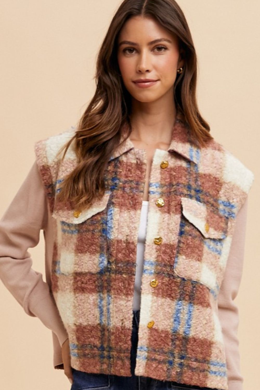Annie Wear Faux Fur Plaid Button Up Jacket Annie Wear Faux Fur Plaid Button Up Jacket