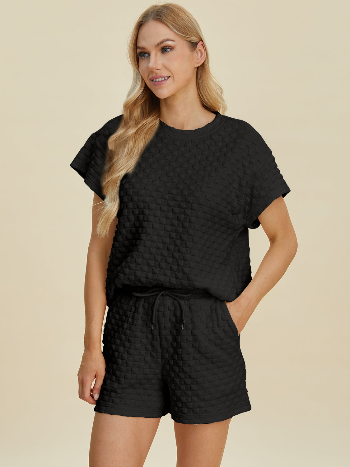 Double Take Full Size Texture T-Shirt and Shorts Set Double Take Full Size Texture T-Shirt and Shorts Set