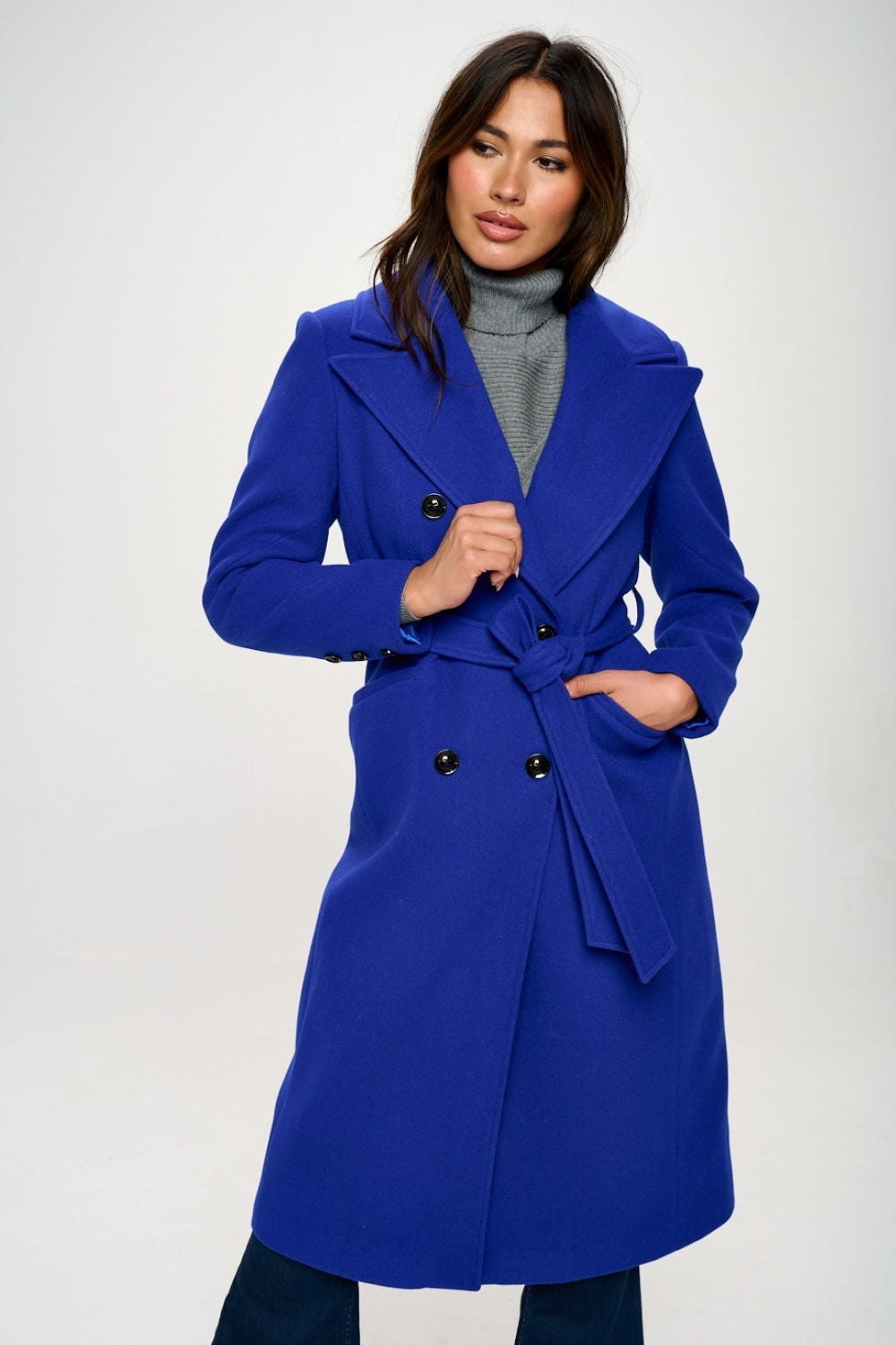 Coalition LA Double-Breasted Longline Coat with Belt Coalition LA Double-Breasted Longline Coat with Belt - TopFashionHQ