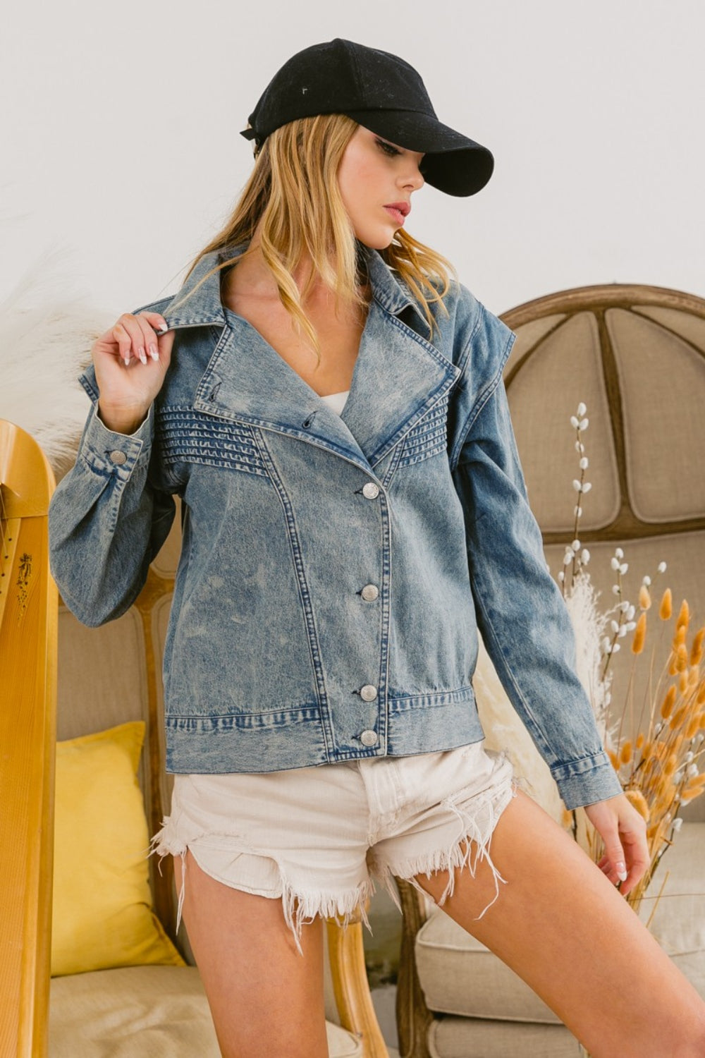 BiBi Button Up Long Sleeve Denim Jacket BiBi Button Up Long Sleeve Denim Jacket - TopFashionHQ
