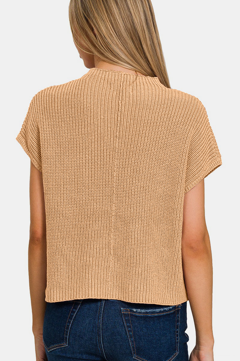Zenana Mock Neck Short Sleeve Cropped Sweater Zenana Mock Neck Short Sleeve Cropped Sweater - TopFashionHQ