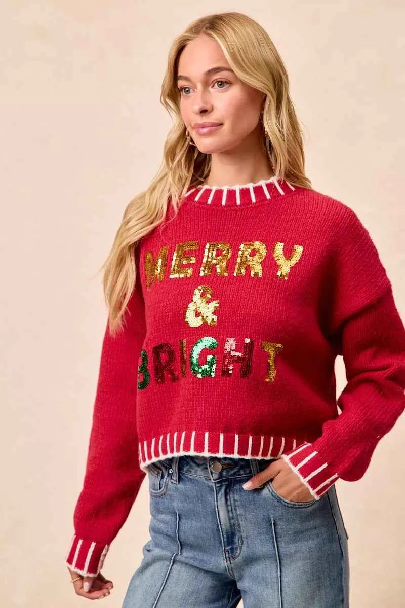 BiBi Christmas Theme Sequin Lattering Sweater BiBi Christmas Theme Sequin Lattering Sweater