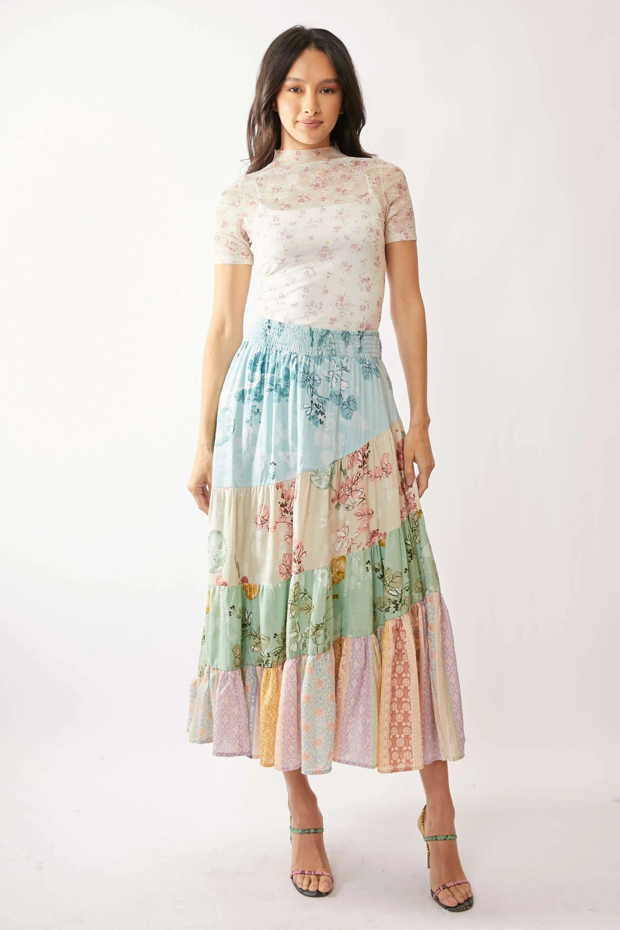 Davi & Dani Floral Mesh Mock Neck Short Sleeve Top 7c565fc3be7840a3ae42b509d2473a07-Max-Origin