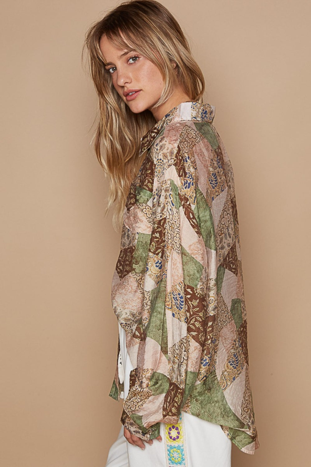 POL Button-Down Long Sleeve Printed Shirt POL Button-Down Long Sleeve Printed Shirt - TopFashionHQ