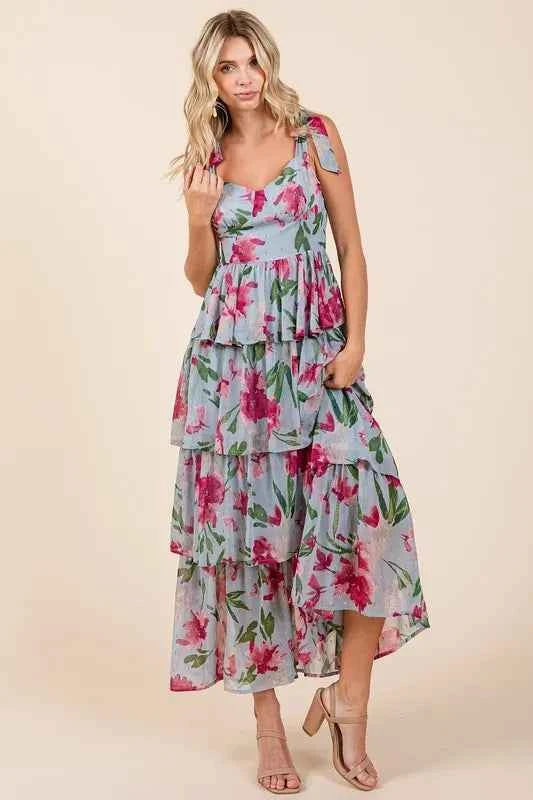 Mittoshop Layered Floral Sweetheart Neck Maxi Dress Mittoshop Layered Floral Sweetheart Neck Maxi Dress