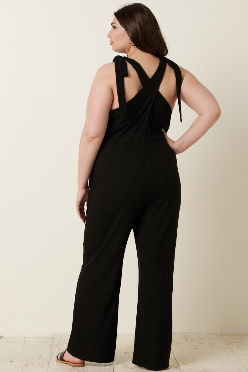 Mittoshop Rib Knit V-Neck Cross Back Jumpsuit Mittoshop Rib Knit V-Neck Cross Back Jumpsuit - TopFashionHQ