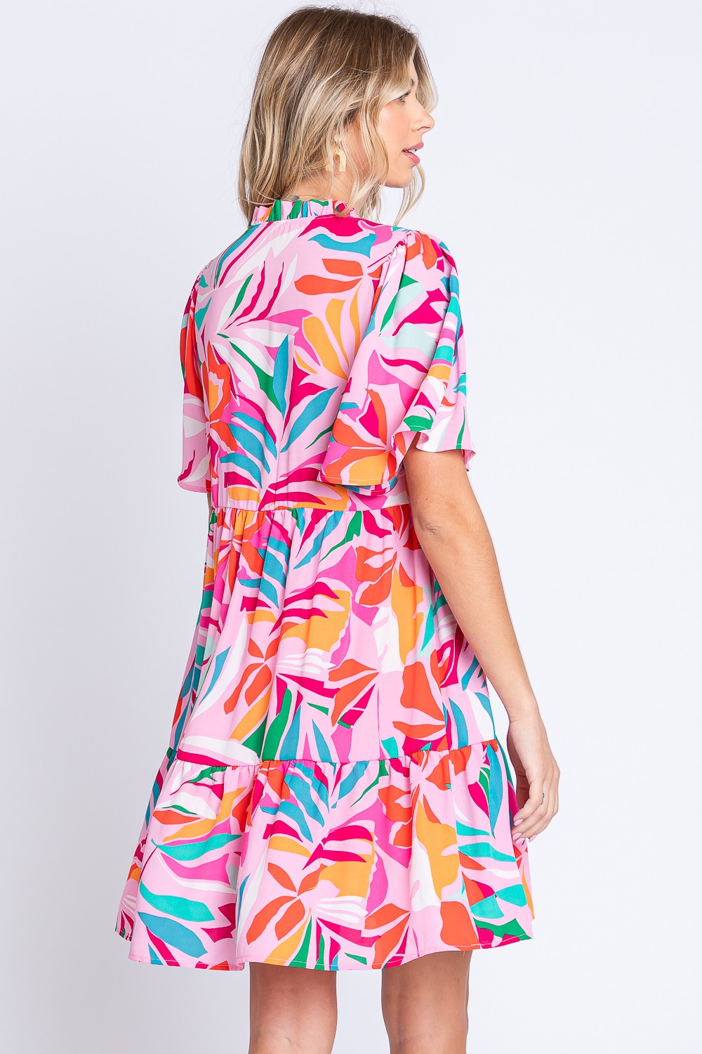 GeeGee Printed Short Sleeve Ruffle Hem Dress GeeGee Printed Short Sleeve Ruffle Hem Dress - TopFashionHQ