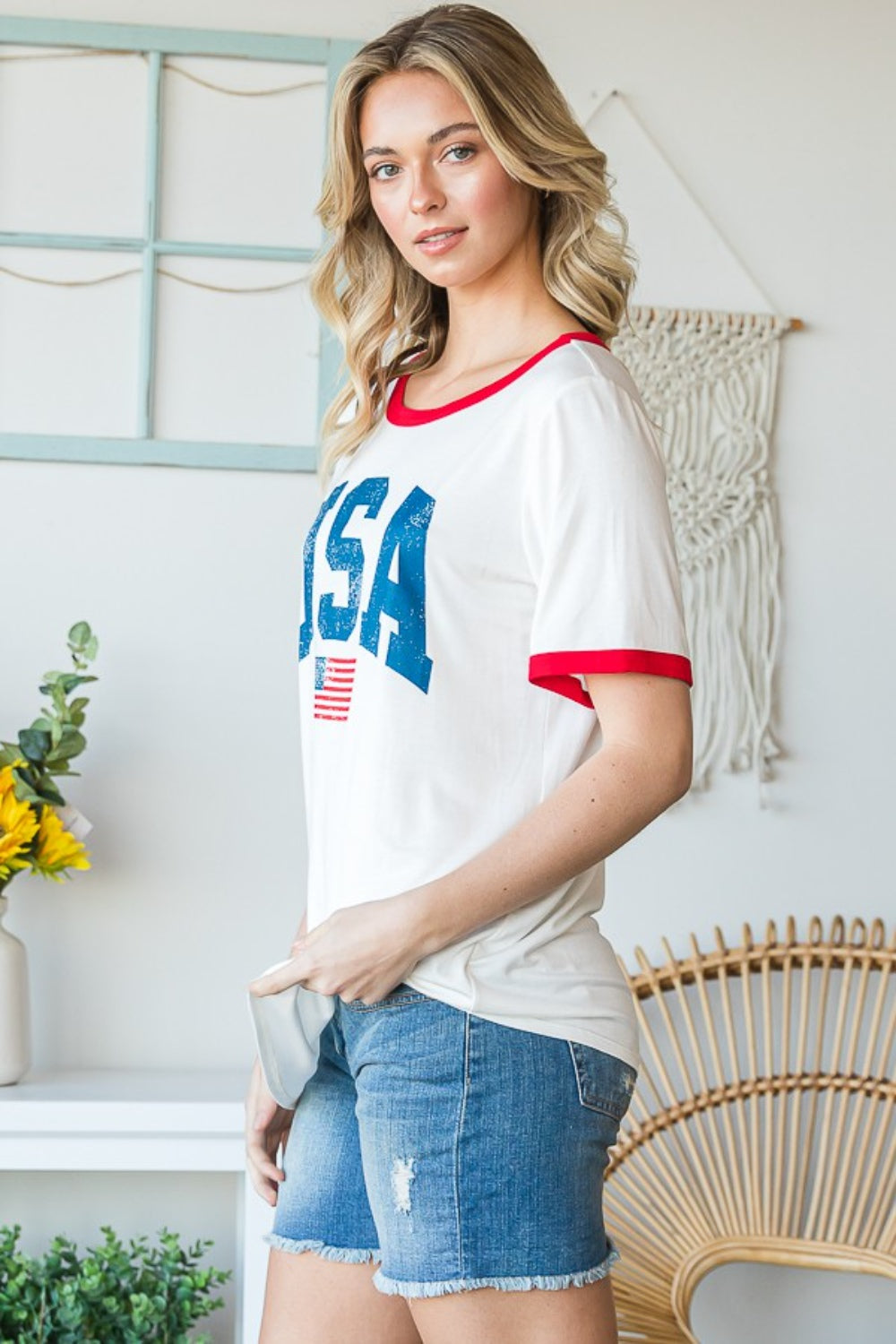 Heimish Full Size USA Contrast Trim Short Sleeve T-Shirt Heimish Full Size USA Contrast Trim Short Sleeve T-Shirt - TopFashionHQ