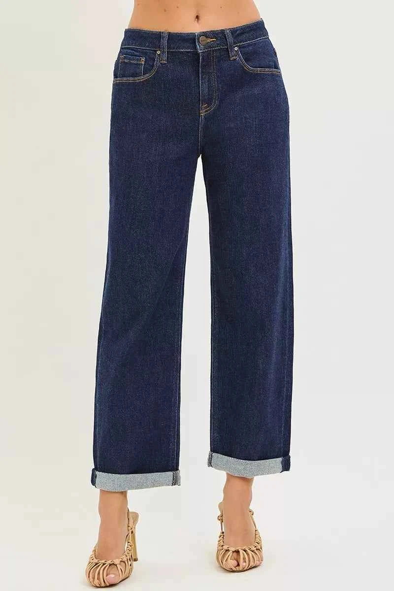 RISEN Slouchy Cropped Boyfriend Jeans With Cuffed Hem RISEN Slouchy Cropped Boyfriend Jeans With Cuffed Hem