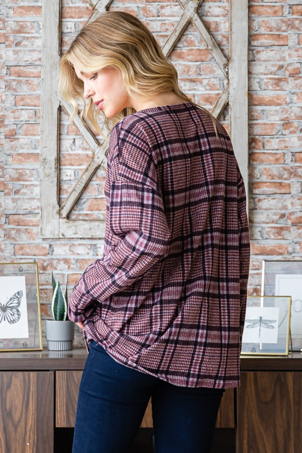 Heimish Full Size Plaid V-Neck Long Sleeve Top Heimish Full Size Plaid V-Neck Long Sleeve Top - TopFashionHQ