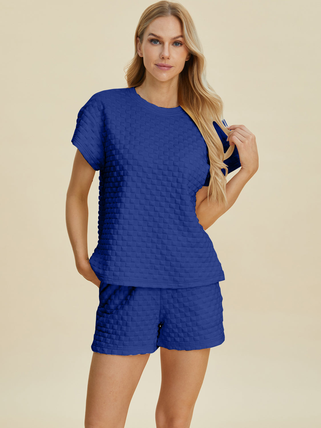 Double Take Full Size Texture T-Shirt and Shorts Set Double Take Full Size Texture T-Shirt and Shorts Set