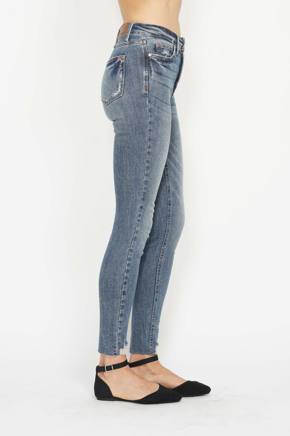 Judy Blue Full Size Tummy Control Vintage Wash Hem Destroy Skinny Jeans Judy Blue Full Size Tummy Control Vintage Wash Hem Destroy Skinny Jeans - TopFashionHQ