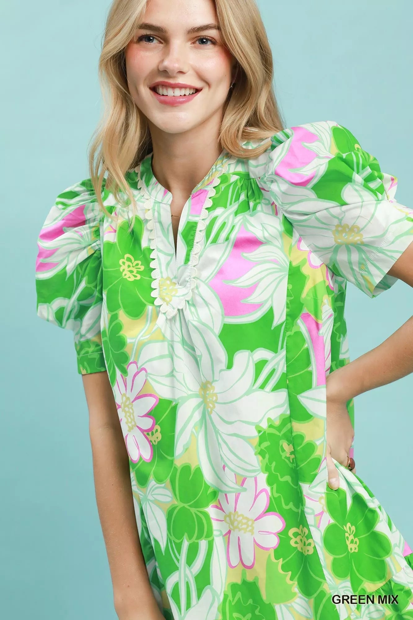 Umgee Floral Puff Sleeve Tiered Mini Dress 7d7f9101-8a45-4284-902f-c80885e6ffcd-Max-Origin