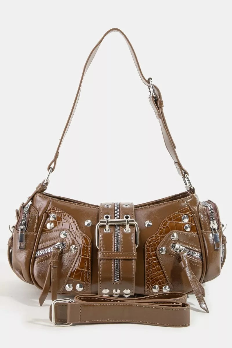 Fame Rivet Detail Leather Shoulder Bag 7da73c61-e754-4f56-80aa-b32ca2d90dad-Max-Origin