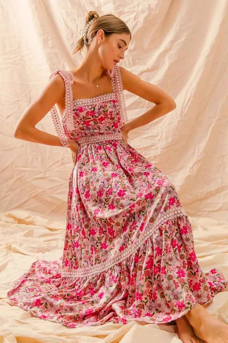SO ME Floral Maxi Dress With Ribbon Tie Lace Strap SO ME Floral Maxi Dress With Ribbon Tie Lace Strap