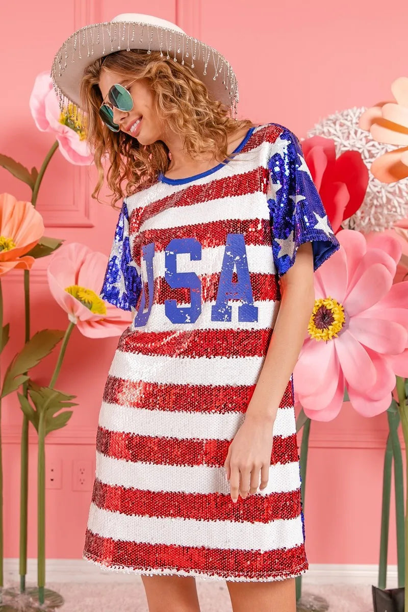 BiBi American Flag Theme Usa Print Sequin Dress 7dcc1c81650f4bceb79e220ea9b18158-Max-Origin