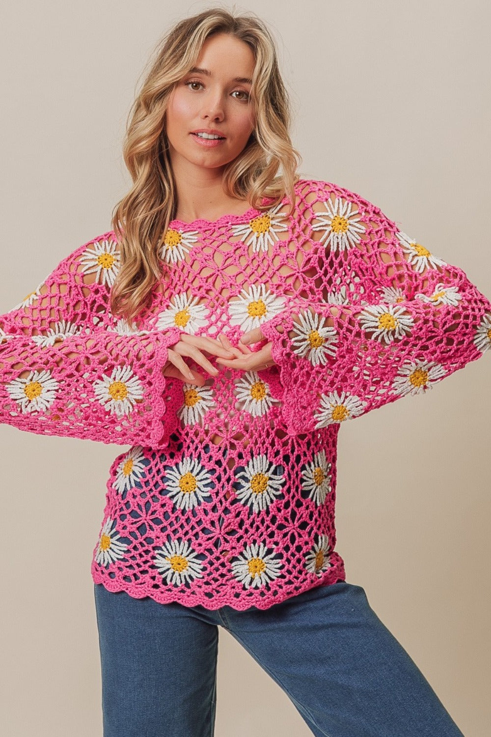 BiBi Floral Crochet Net Lace Cover Up BiBi Floral Crochet Net Lace Cover Up - TopFashionHQ