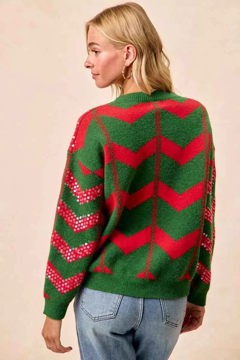 BiBi Christmas Theme Chevron Sequins Detail Sweater BiBi Christmas Theme Chevron Sequins Detail Sweater