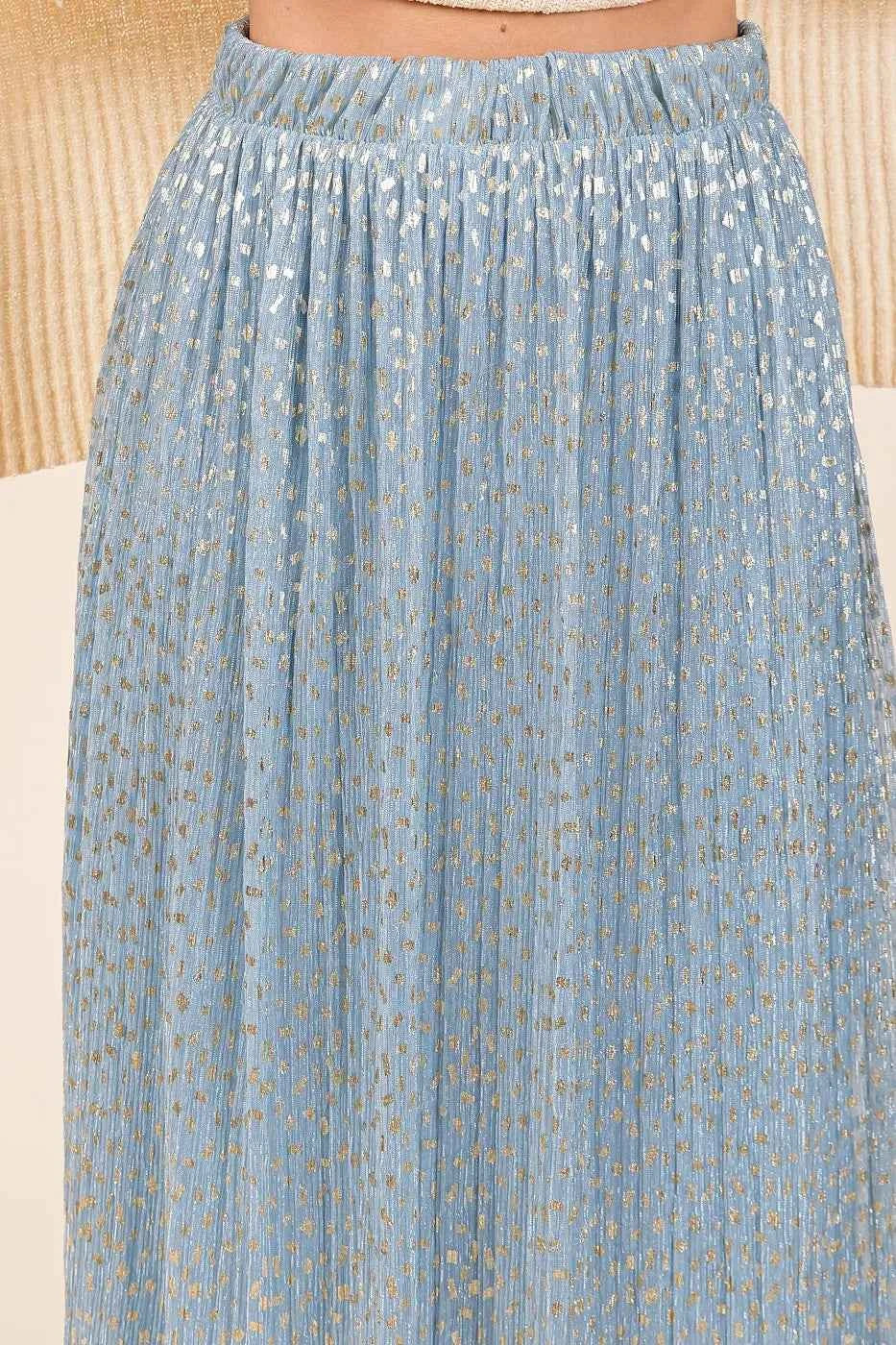 Mittoshop Metallic Glitter Speckle Print Elastic Midi Skirt Mittoshop Metallic Glitter Speckle Print Elastic Midi Skirt