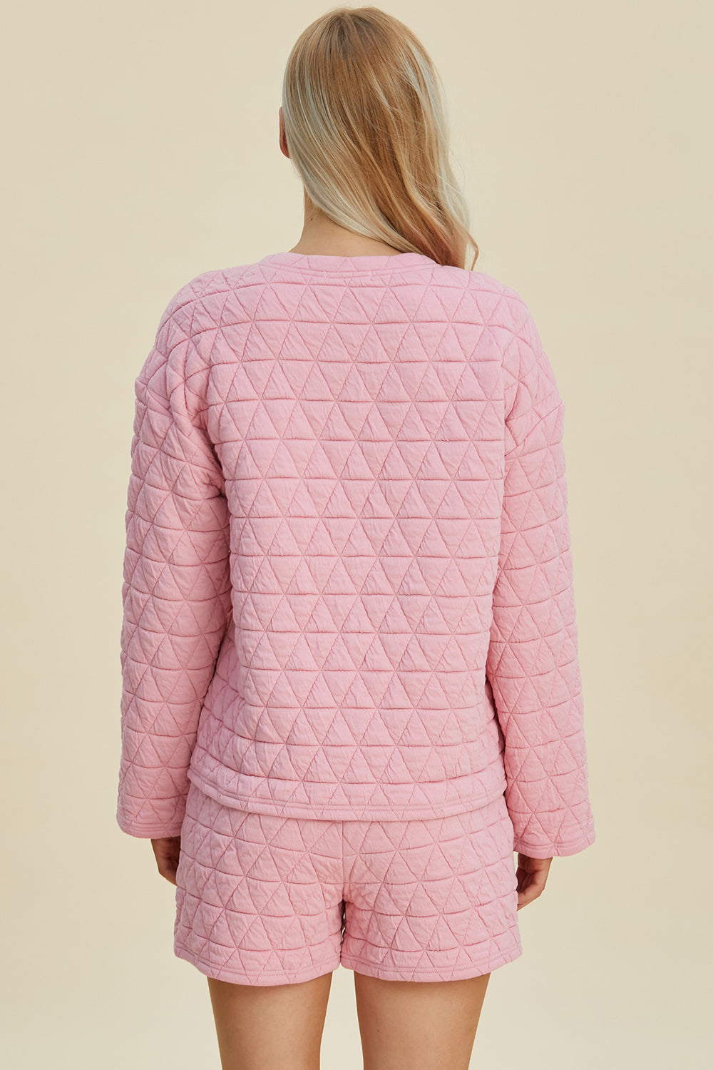 Double Take Full Size Texture Round Neck Long Sleeve Top and Shorts Set Double Take Full Size Texture Round Neck Long Sleeve Top and Shorts Set