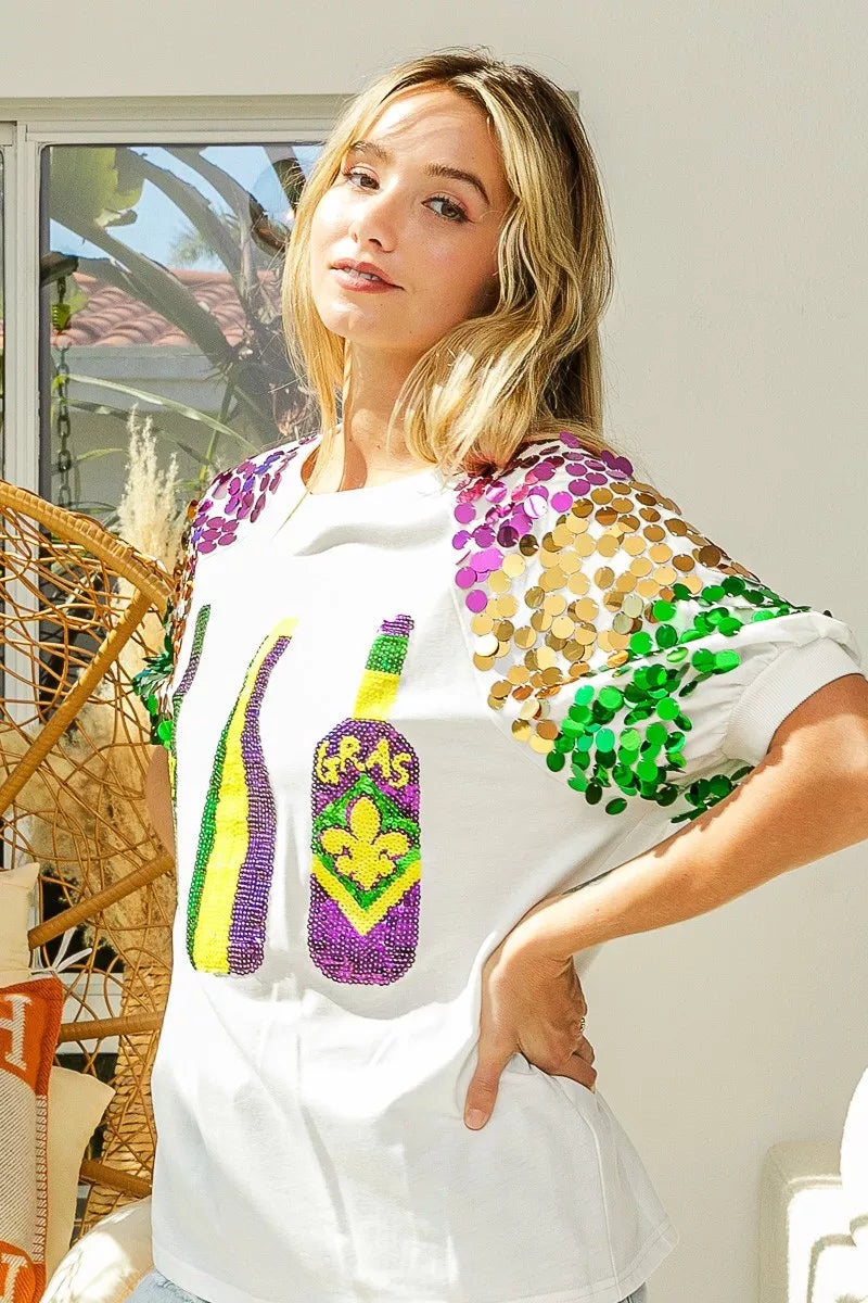 BiBi Sequin Mardi Gras Bottles Spangled Sleeve Top 7f31d2bde1b842fc8a2f771c24029d7e-Max-Origin