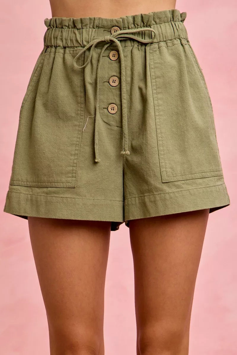 SO ME Paper Bag Patch Pocket Drawstring Twill Shorts 7f34e86e8e404ce199b95d216076afed-Max-Origin