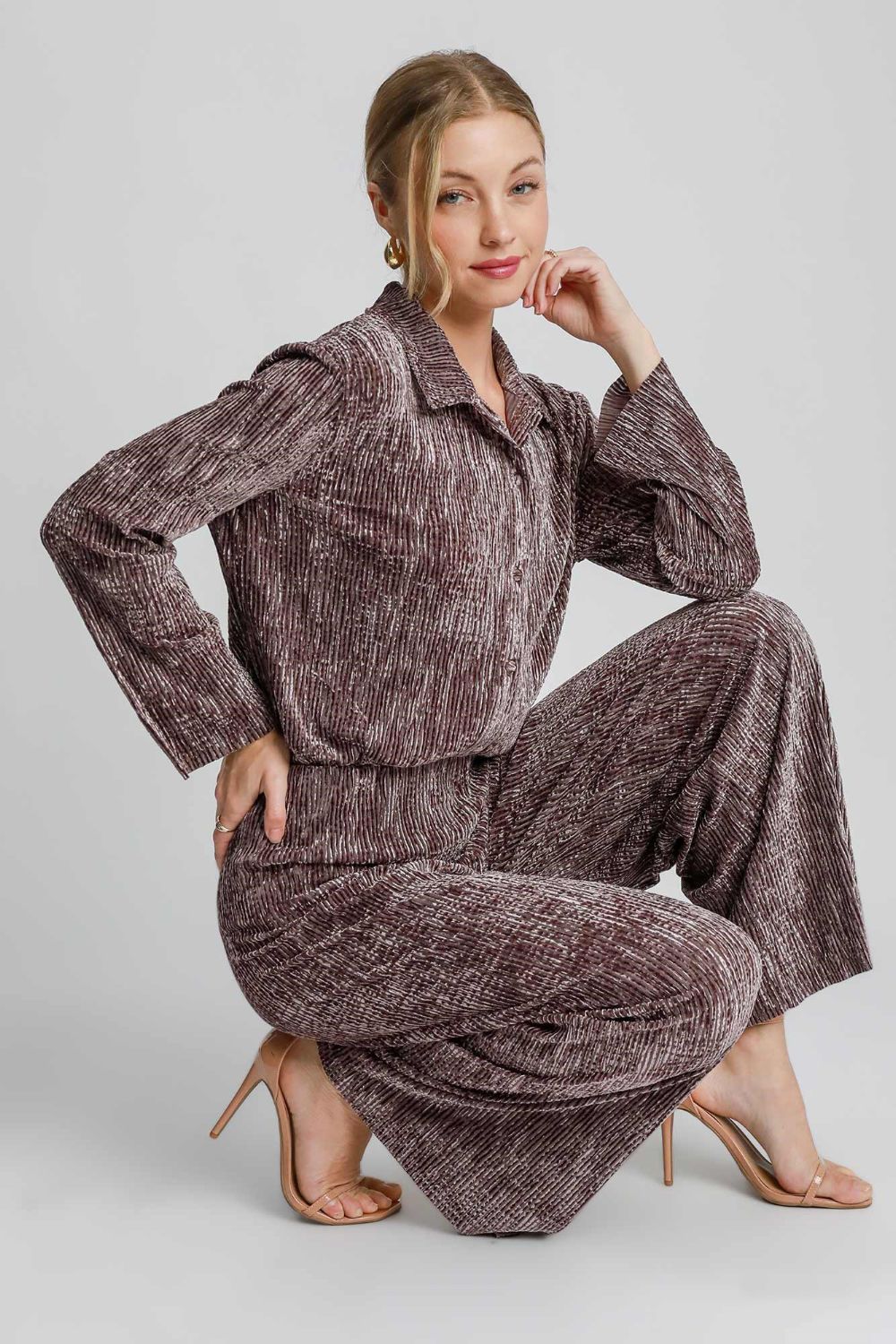 Umgee Side Slit Texture Button Up Shirt Umgee Side Slit Texture Button Up Shirt - TopFashionHQ