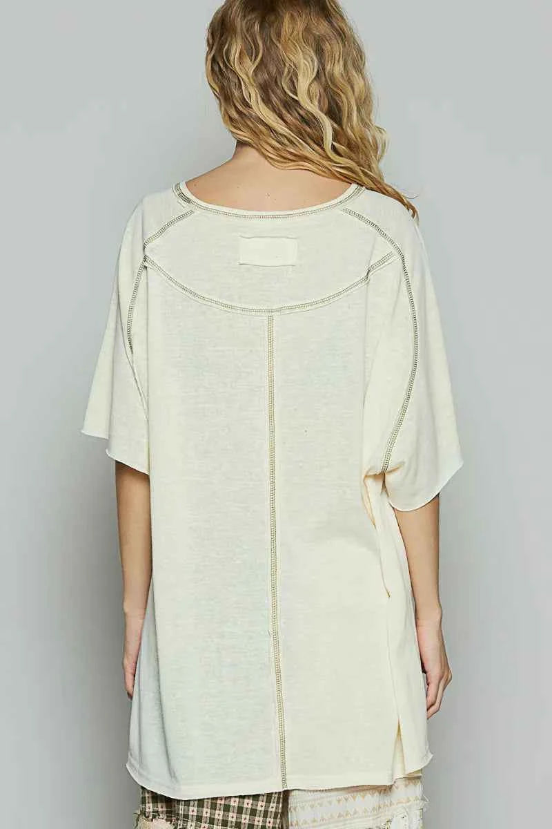 POL Contrast Stitching Half Sleeve Oversized T-Shirt POL Contrast Stitching Half Sleeve Oversized T-Shirt