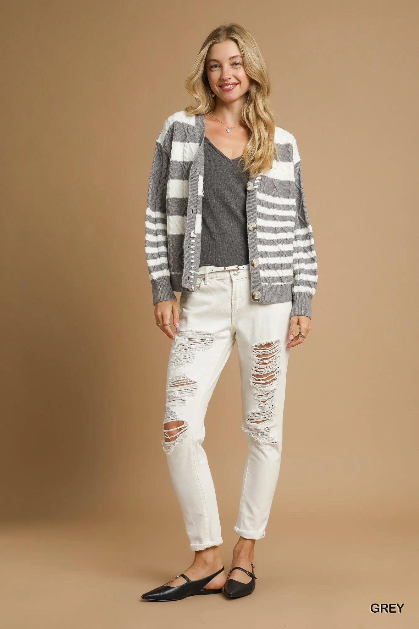 Umgee Cable-Knit Stripe Button-Up Cardigan 7f5f1274-e569-4077-9435-6ca6930052ba-Max-Origin