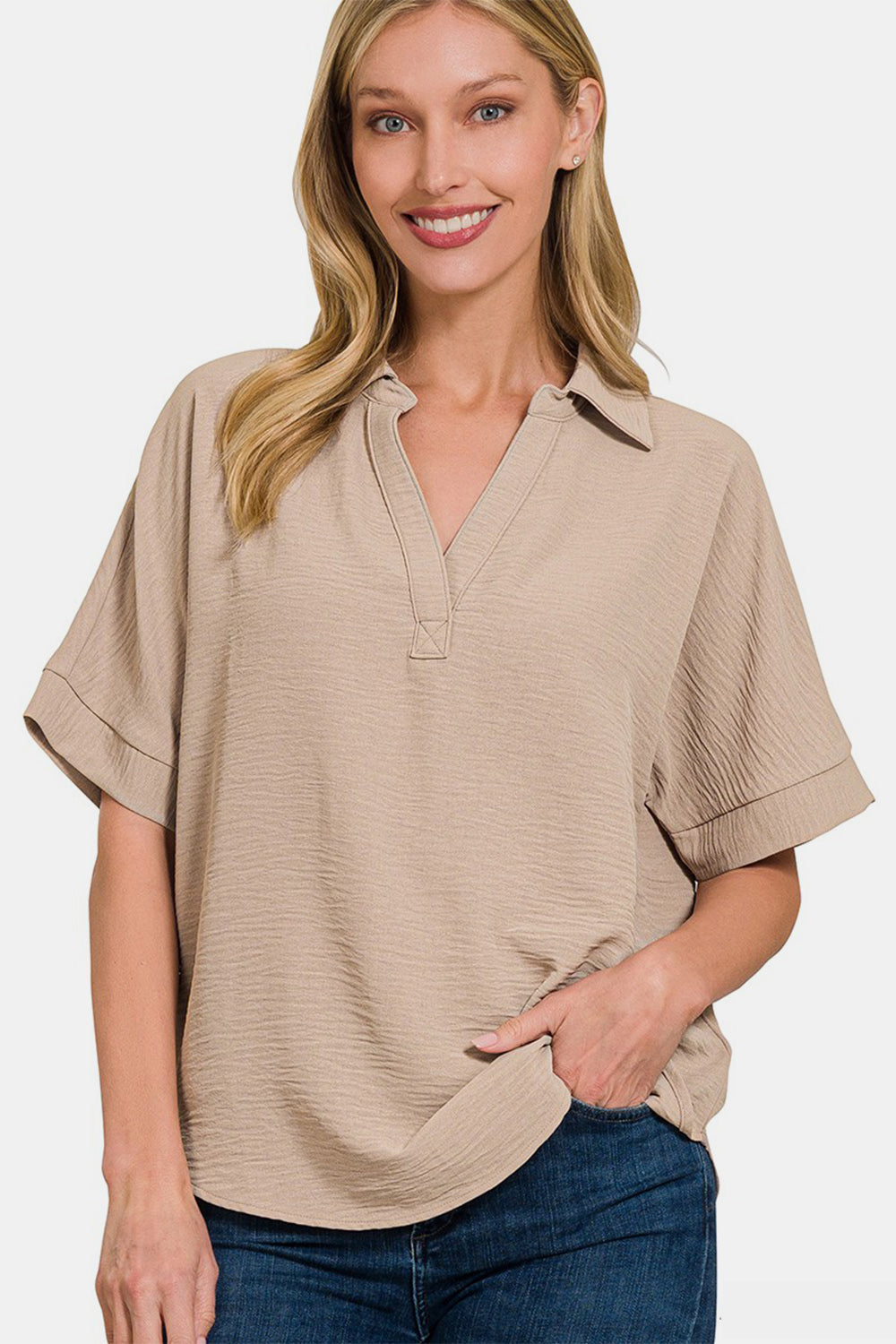 Zenana Texture Collared Neck Short Sleeve Top Zenana Texture Collared Neck Short Sleeve Top - TopFashionHQ